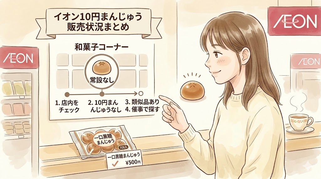 イオンの和菓子売り場で10円まんじゅうを探す様子と販売状況のまとめ