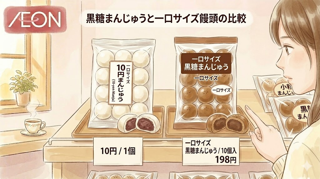 イオンで販売されている黒糖まんじゅうと一口サイズ饅頭の比較