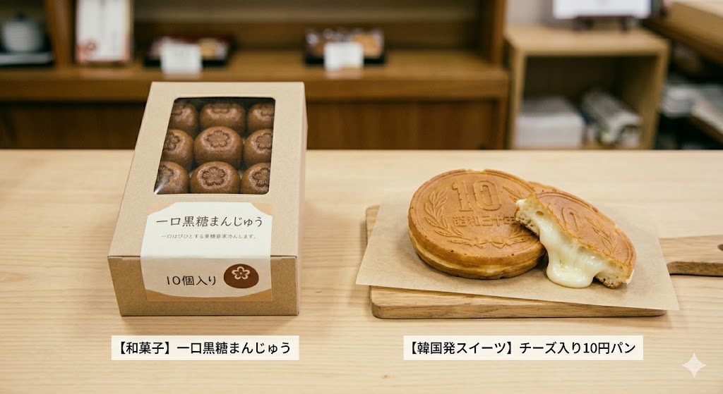 10円まんじゅう（和菓子）と10円パン（チーズ入り韓国スイーツ）の違い