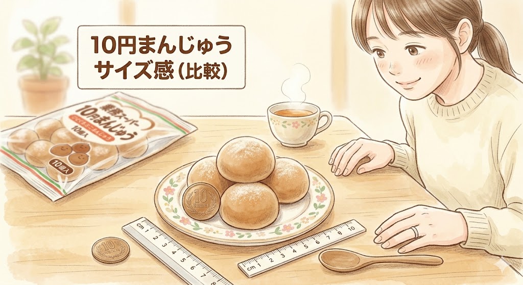 業務スーパーの10円まんじゅうを皿に盛り付けた状態のサイズ感がわかる写真