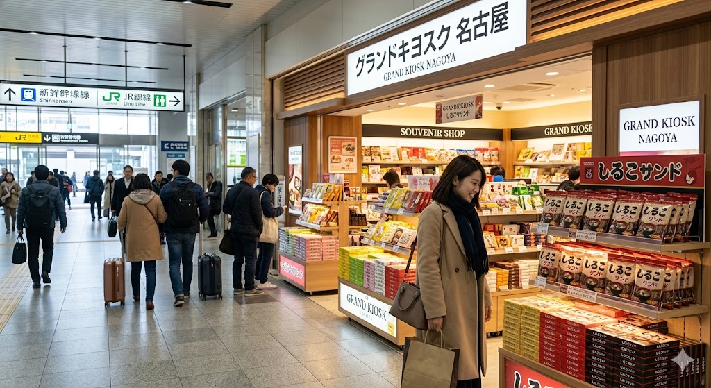 しるこサンドを取り扱う名古屋駅中央コンコースのグランドキヨスク店舗外観