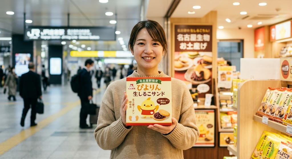 名古屋駅限定で販売されている可愛いぴよりん生しるこサンドのパッケージ